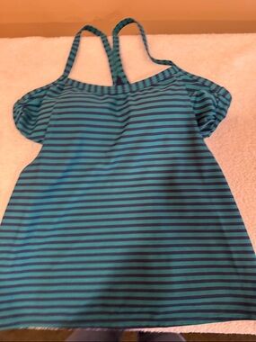 Xersion Teal & Navy Striped tankini top